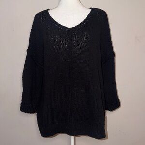 She + Sky 100% Cotton 3/4 Sleeve Knit Sweater - Black